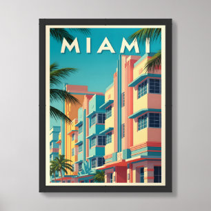 Vibrant Miami buildings with palm trees Framed Art