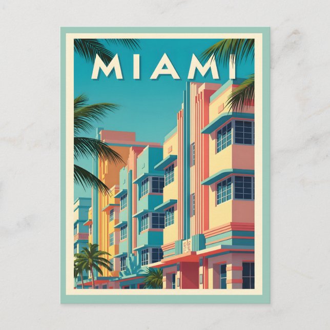 Vibrant Miami buildings with palm trees Postcard (Front)