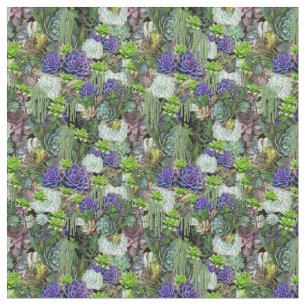 Vibrant Mic Color Succulents Repeat Pattern Fabric