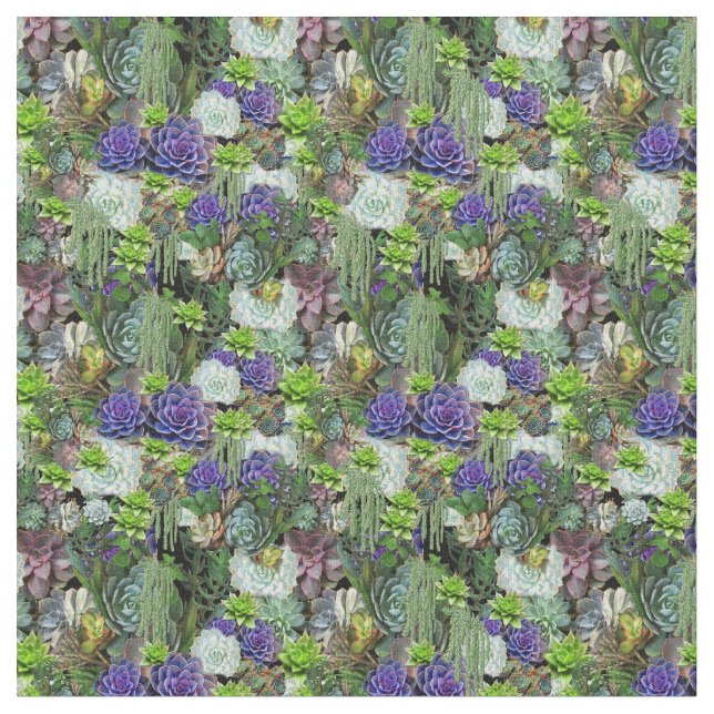 Vibrant Mic Color Succulents Repeat Pattern Fabric (Close Up)