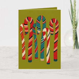 Vibrant Mid Century Modern Christmas Candy Cane Holiday Card