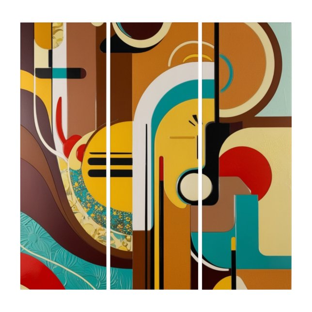 Vibrant Mid-Century Modern | Retro Artwork Triptych (Front)