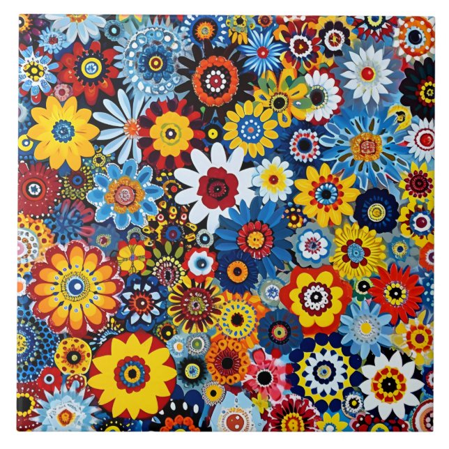 Vibrant Millefiori Elegant Pattern Ceramic Tile (Front)