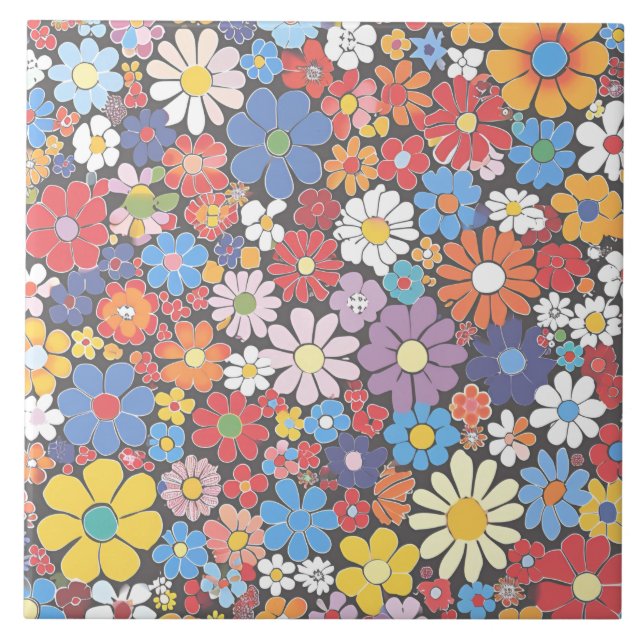 Vibrant Millefiori Elegant Pattern Ceramic Tile (Front)