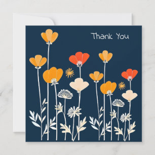 Vibrant Minimalist Drawing of Flowers Thank You Note Card