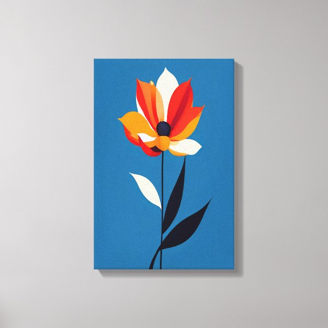 Vibrant Minimalist Flower on Blue Art Canvas Print (Front)
