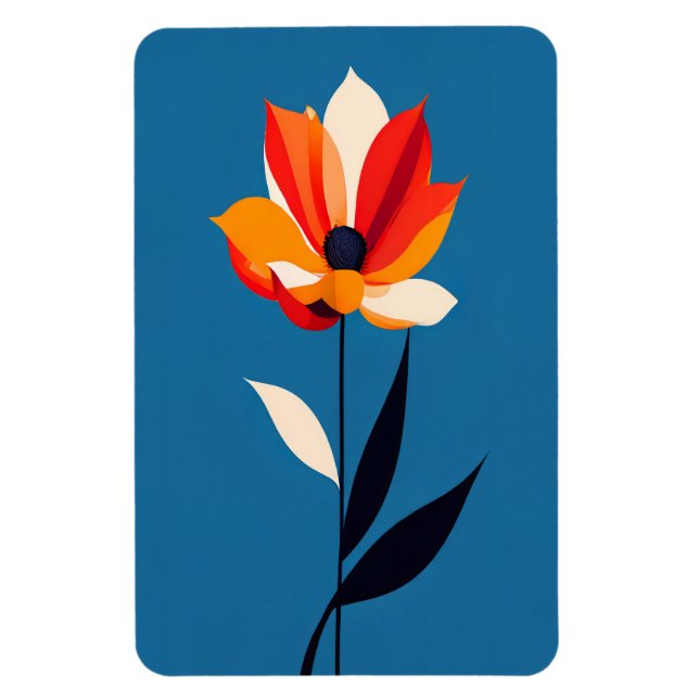 Vibrant Minimalist Flower on Blue Art Magnet (Vertical)