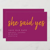 Vibrant Minimalist She Said Yes Pink Orange  Save The Date (Front/Back)