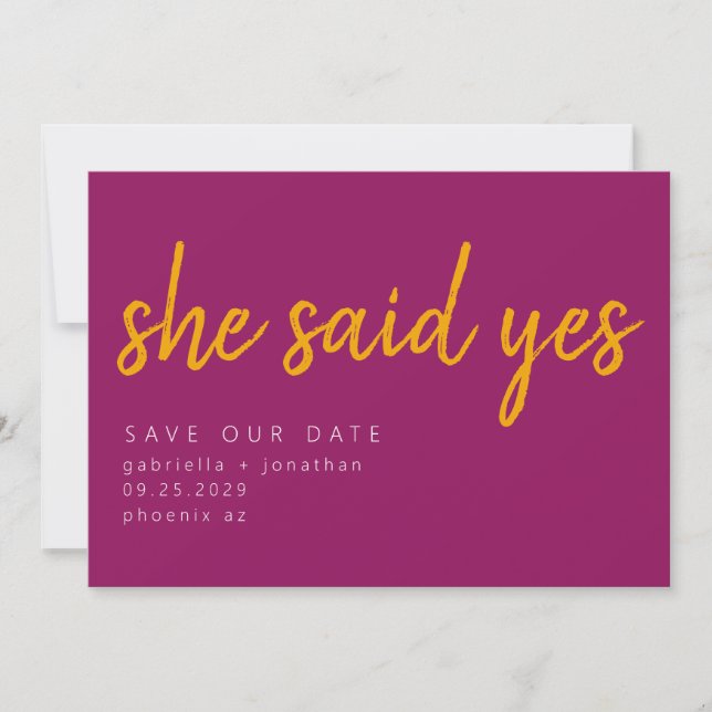 Vibrant Minimalist She Said Yes Pink Orange  Save The Date (Front)