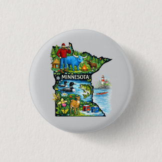 Vibrant Minnesota State Map-Paul Bunyan/Northwoods Button