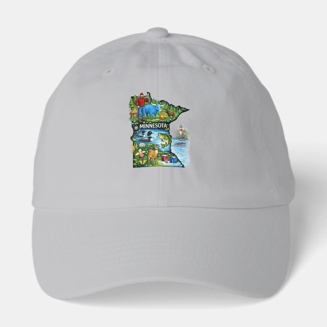 Vibrant Minnesota State Map-Paul Bunyan/Northwoods Hat (Front)