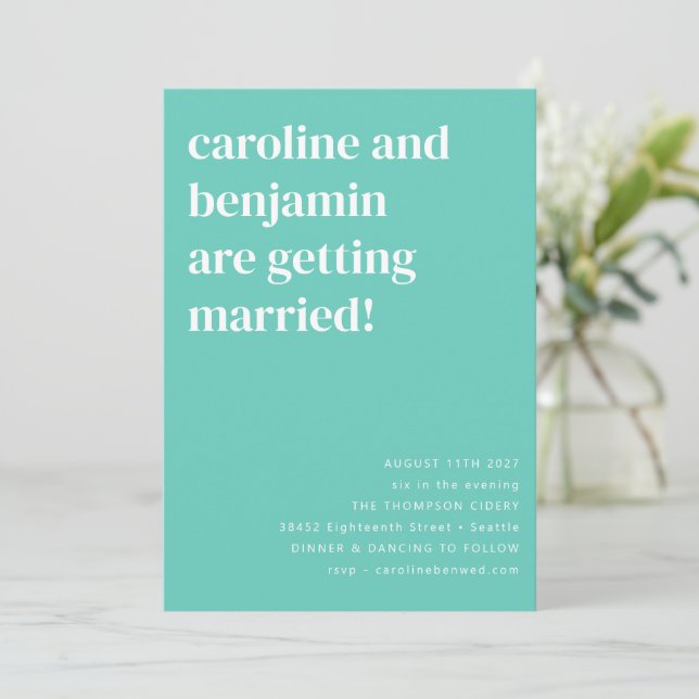Vibrant Mint Aqua Teal Clean Modern Wedding Invitation (Standing Front)