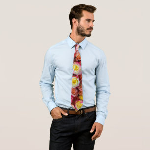 Vibrant Mixed Color Roses Floral Neck Tie