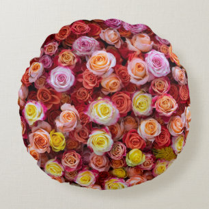 Vibrant Mixed Color Roses Floral Round Pillow