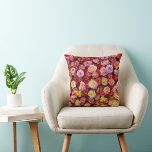 Vibrant Mixed Color Roses Floral Throw Pillow