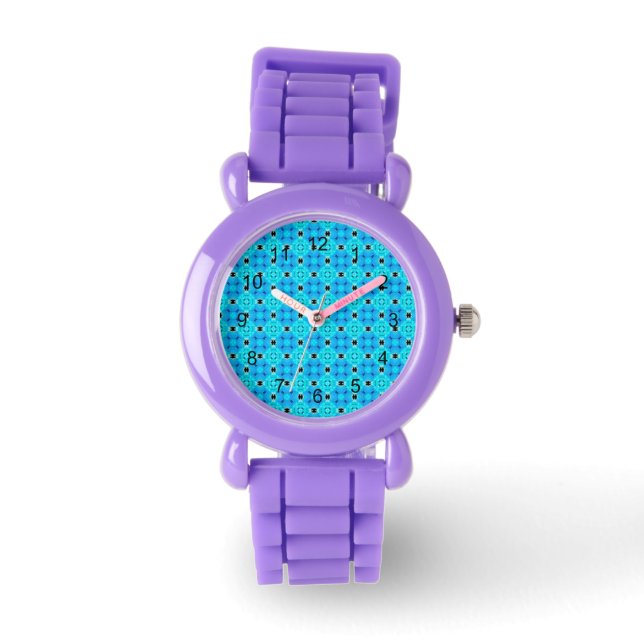 Vibrant Modern Abstract Lattice Aqua Blue Quilt Watch (Front)