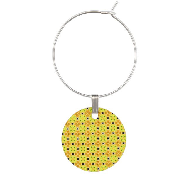 Vibrant Modern Abstract Lattice Yellow Quilt Wine Glass Charm (Front)
