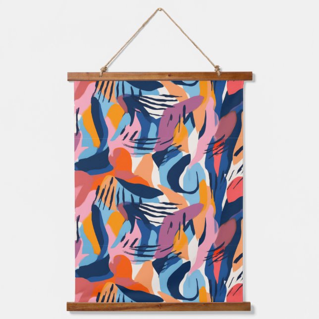 Vibrant Modern Abstract Shapes Pattern Hanging Tapestry (Front)