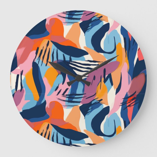 Vibrant Modern Abstract Shapes Pattern Large Clock (Front)