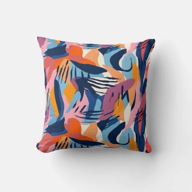 Vibrant Modern Abstract Shapes Pattern Throw Pillow (Front)