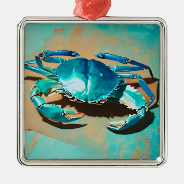 Vibrant modern  blue  crab  metal ornament (Front)