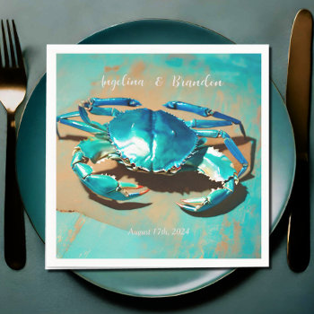Vibrant Modern Blue  Crab  Wedding Napkins by almawad at Zazzle