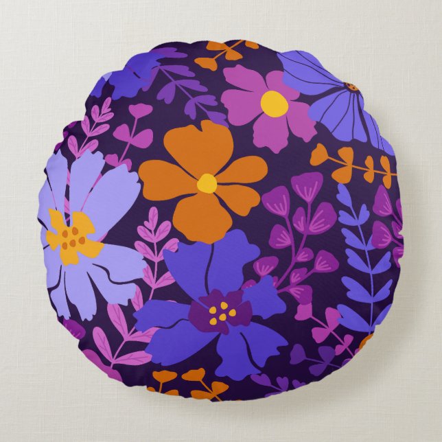 Vibrant Modern Botanical Round Pillow (Front)