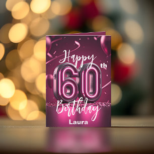 Vibrant Modern Chic Neon Pink 60th Birthday Card