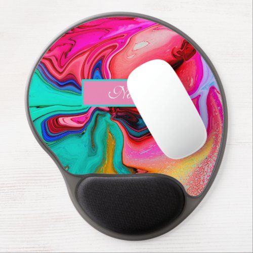 Vibrant Modern Marble Watercolor Personalize Gel Mouse Pad