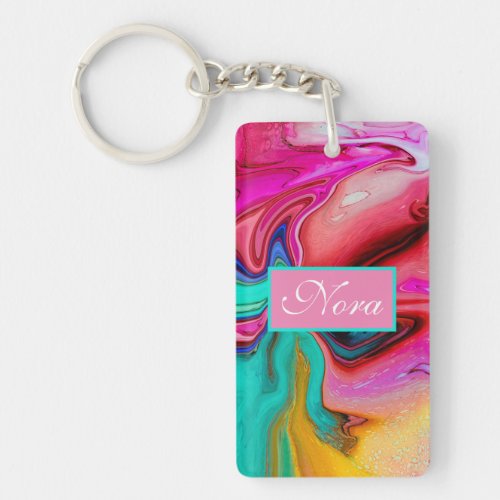 Vibrant Modern Marble Watercolor Personalize Keychain