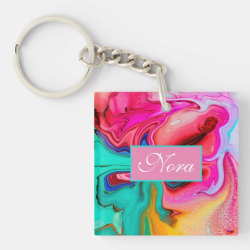 Vibrant Modern Marble Watercolor Personalize Keychain