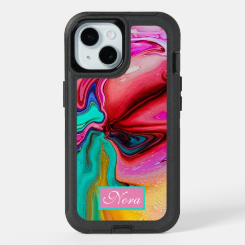 Vibrant Modern Marble Watercolor Personalize iPhone 15 Case