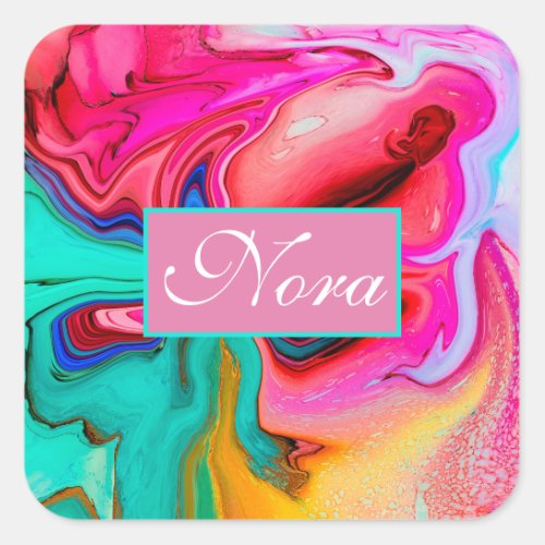 Vibrant Modern Marble Watercolor Personalize Square Sticker