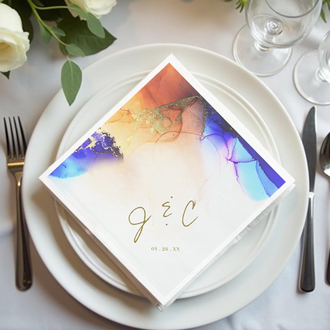 Vibrant Modern Monogram Wedding  Napkins (Vibrant Modern Monogram Wedding Napkins.)