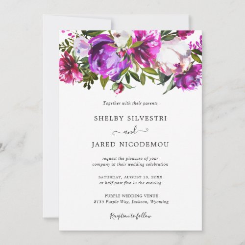Vibrant Modern Purple Floral All In One Wedding Invitation
