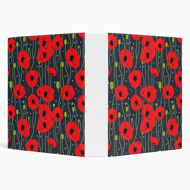 Vibrant Modern Red Poppies Pattern Art 3 Ring Binder (Background)