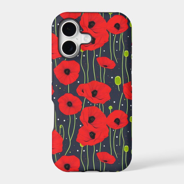 Vibrant Modern Red Poppies Pattern Art Case-Mate iPhone Case (Back)