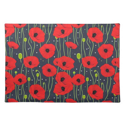 Vibrant Modern Red Poppies Pattern Art Cloth Placemat