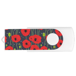 Vibrant Modern Red Poppies Pattern Art Flash Drive