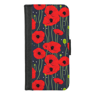 Vibrant Modern Red Poppies Pattern Art iPhone 8/7 Wallet Case