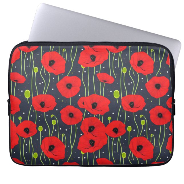 Vibrant Modern Red Poppies Pattern Art Laptop Sleeve (Front)