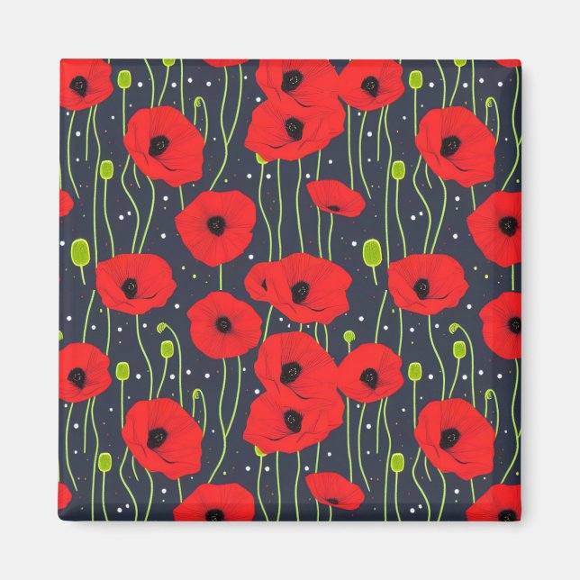 Vibrant Modern Red Poppies Pattern Art Magnet (Front)