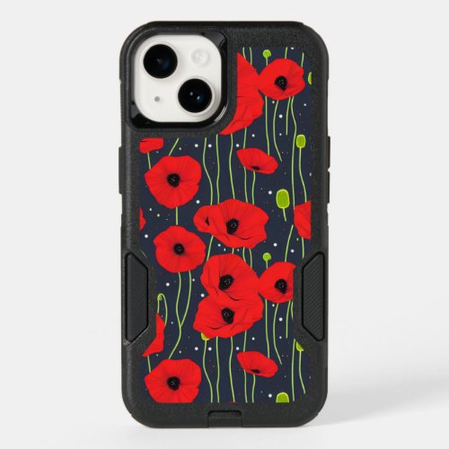 Vibrant Modern Red Poppies Pattern Art OtterBox iPhone 14 Case