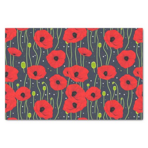 Vibrant Modern Red Poppies Pattern Art Tissue Paper