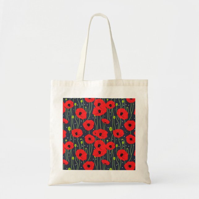 Vibrant Modern Red Poppies Pattern Art Tote Bag (Front)