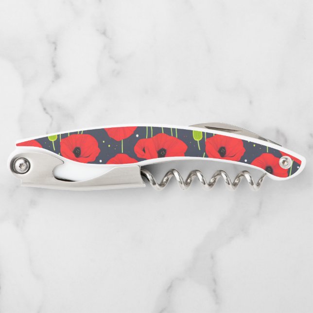 Vibrant Modern Red Poppies Pattern Art Waiter's Corkscrew (Front)