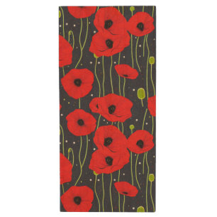 Vibrant Modern Red Poppies Pattern Art Wood Flash Drive