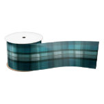 Vibrant &amp; Modern Teal Plaid Pattern Satin Ribbon