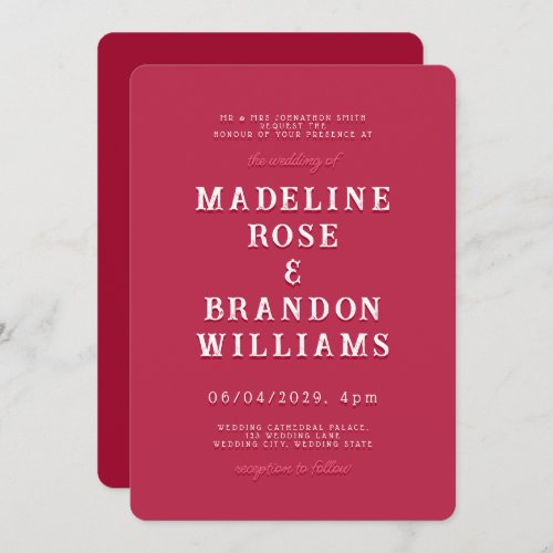 Vibrant Modern Viva Magenta Pink Wedding Invitatio Invitation