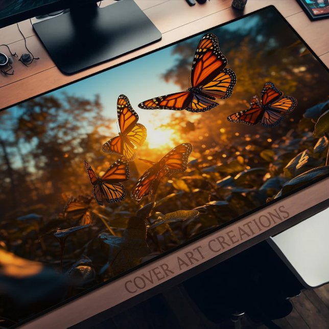 Vibrant Monarch Butterflies Sunset Nature Desk Mat (Creator Uploaded)